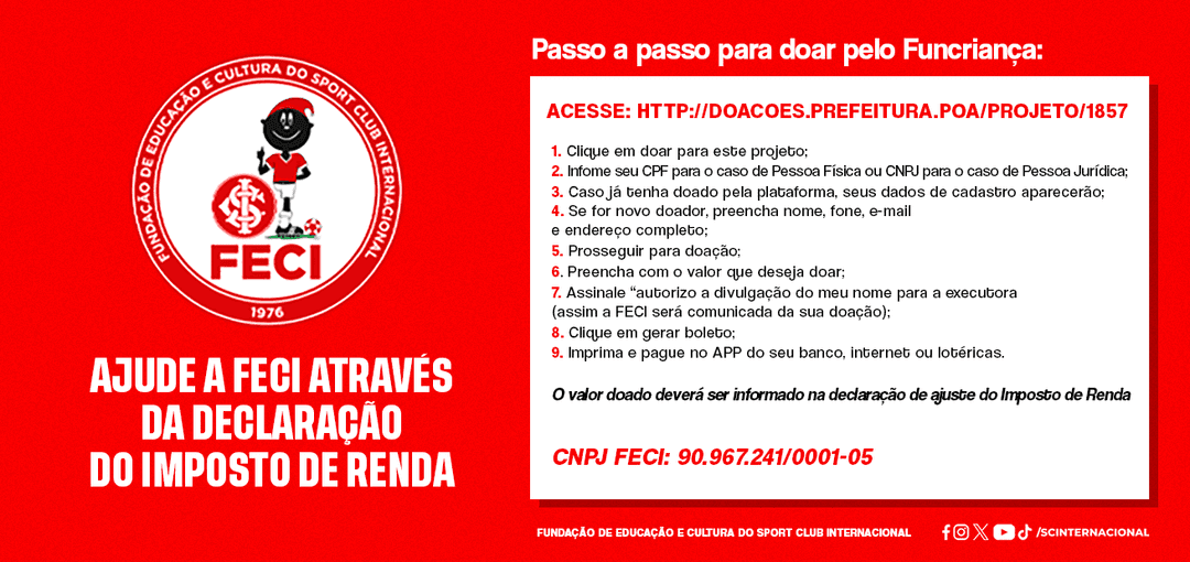 Contribua para os projetos sociais da FECI e ganhe desconto no Imposto de Renda